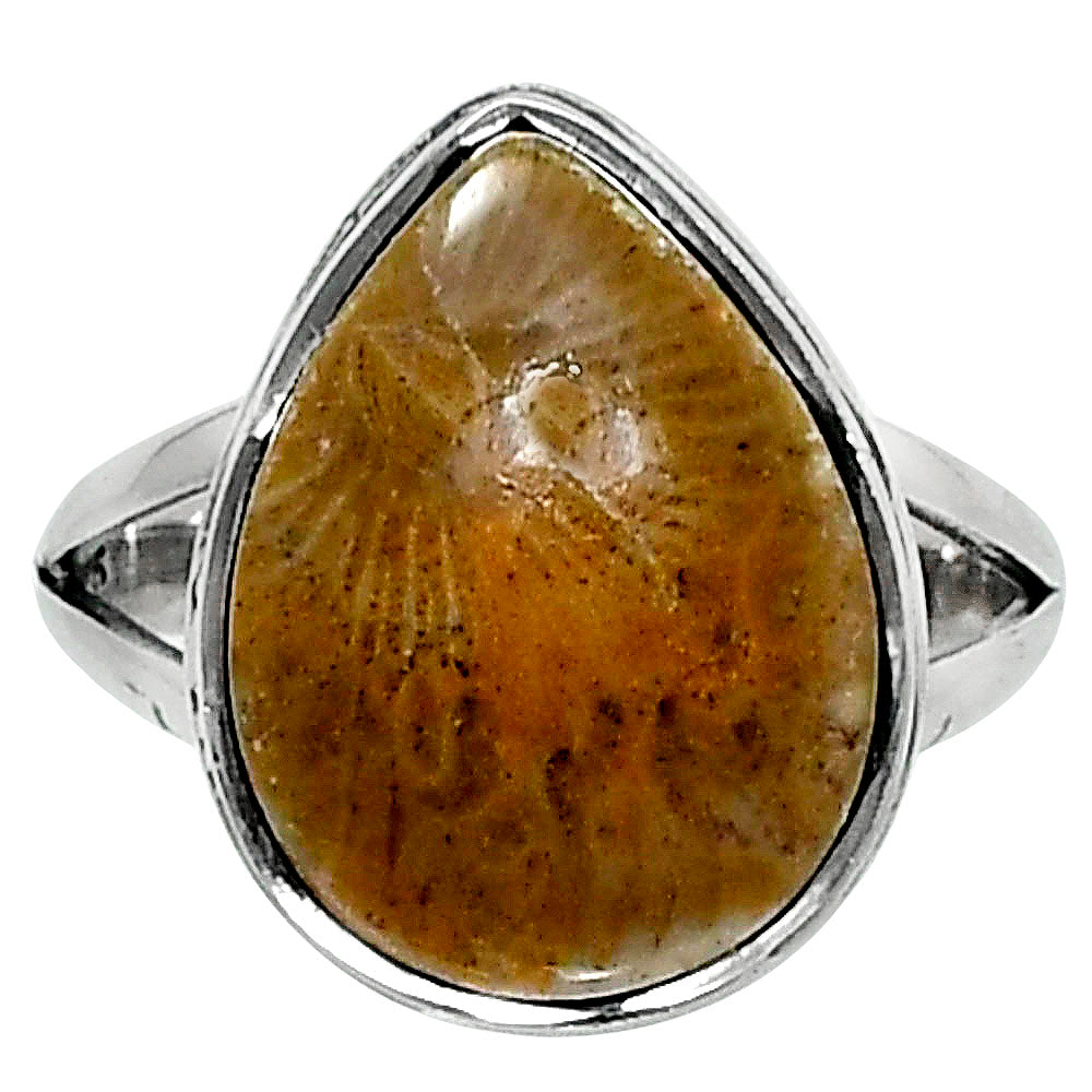 Premium Quality Flower Fossil Coral Ring size-7 R-1008 52-ER14201