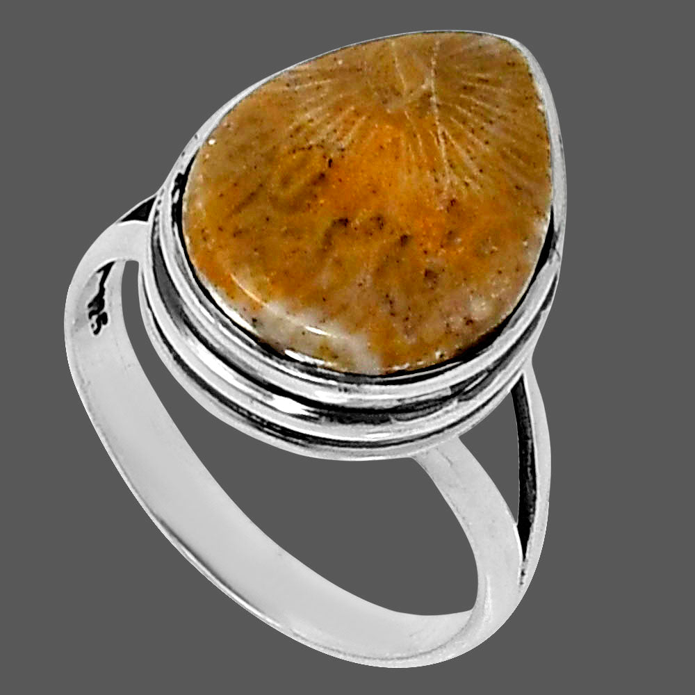 Premium Quality Flower Fossil Coral Ring size-7 R-1008 52-ER14201