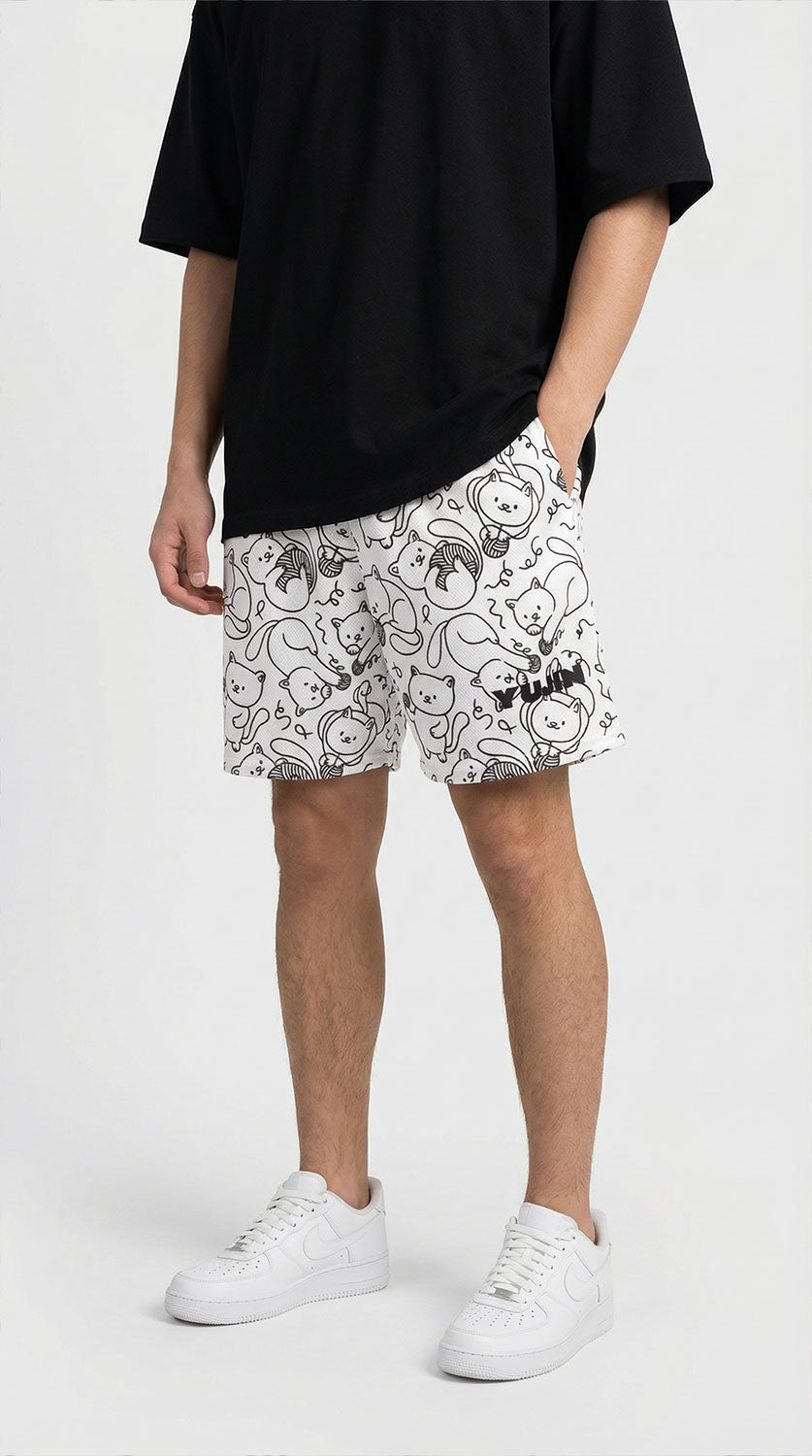 Playful Cat Mesh Shorts